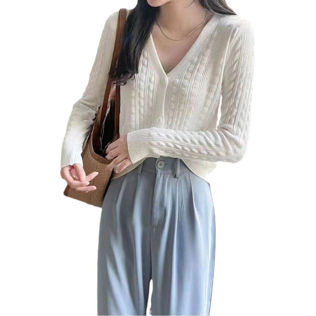 2023 Knitted Cardigan Women's Autumn and Winter Thin Loose New Style Outer Long Sleeve V-Neck Sweater Small Coat Short Top