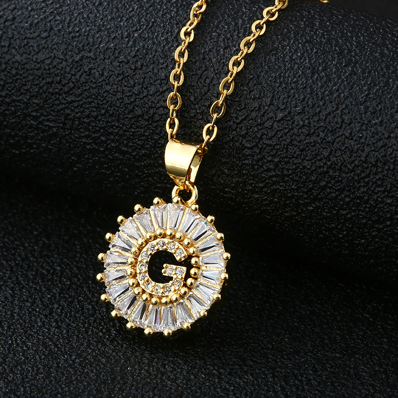 Picture of Letter Necklace Women's Necklace 26 Letters Copper Inlaid Cubic Zircon Vacuum Electroplated Stainless Steel Chain Necklace