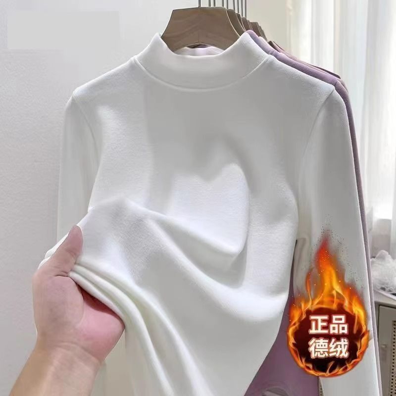 Picture of Super Soft Waxy Inner Wear Autumn and Winter Half High Neck Sanding Long Sleeve Warm Slim Fit fleece-lined Thickened Top 2024 Base New