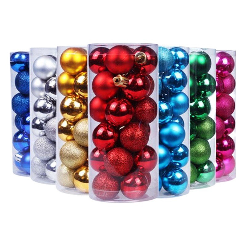Christmas Balls 24 Pieces 3Cm4Cm6Cm8Cm Barreled Colorful Balls Plastic Electroplated Balls Christmas Tree Decorations Wholesale
