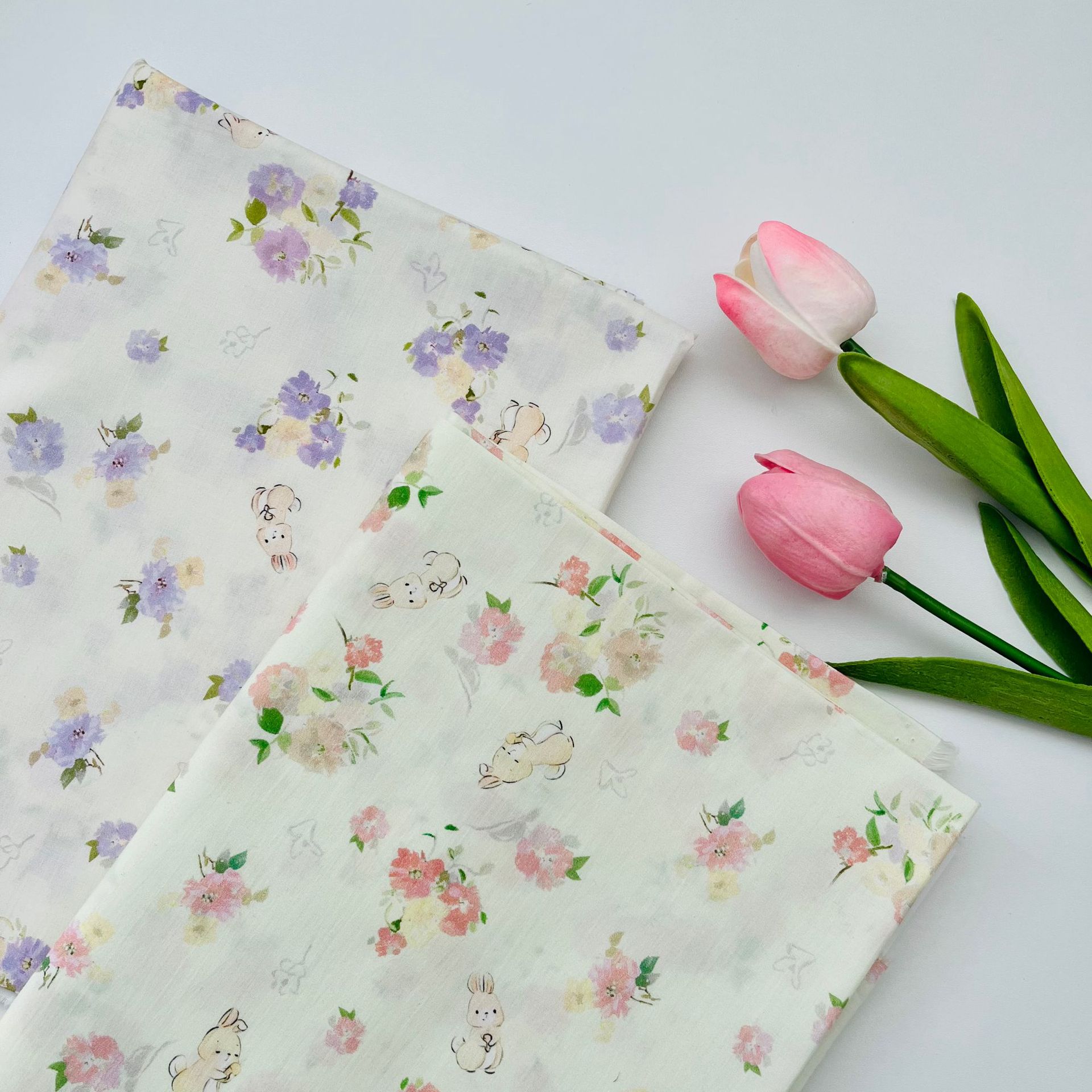 Cotton 60 digital printed fabric flower bunny pattern bags home clothes dress shirt fabric