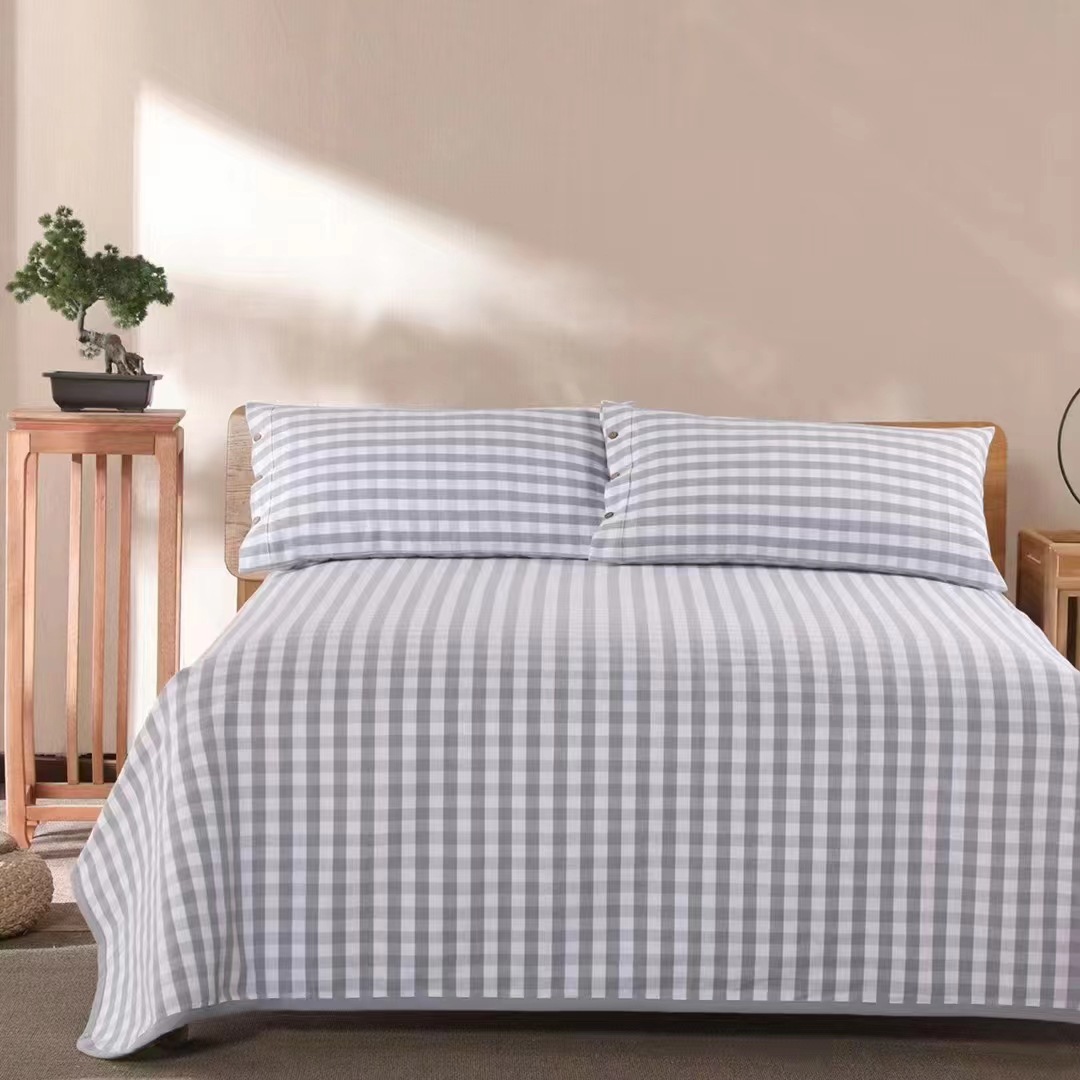 Picture of Summer Pure Cotton Coarse Cloth Cooling Mat Bed Sheet Three-Piece Set Kang Sheet Coarse Cloth Single Piece Linen Quilt Kang Sheet Houndstooth Pattern