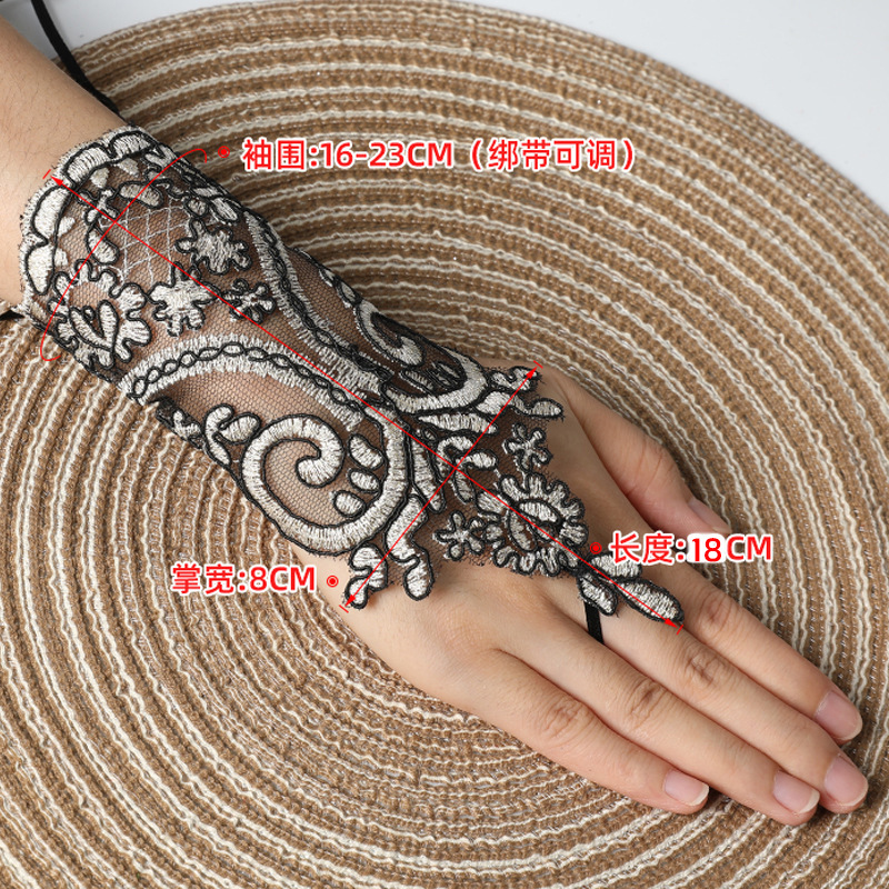 Picture of Hook-Finger Short Mesh Lace Bow Sleeves European and American Bride Wedding Dress Hand Sleeves Short Lace Gloves Wholesale