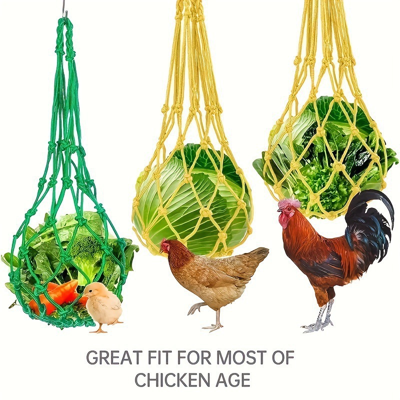 Picture of Extra Large Green Hanging Feeding Net for Parrots, Roosters, and Hens, Woven Foraging Toy, Small Net Bag