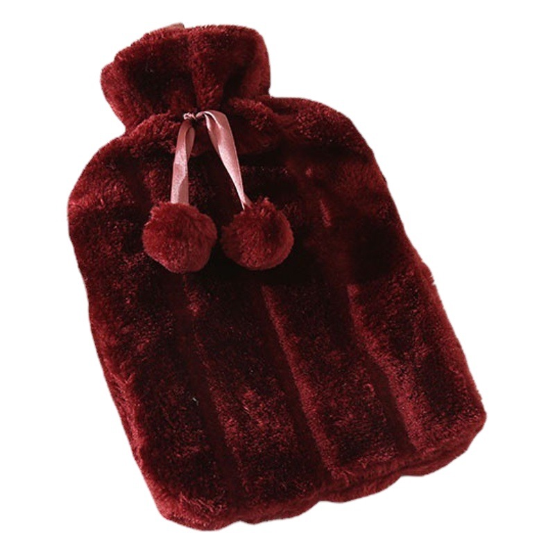 Fashionable New Fur Ball Hot Water Bottle Stripesd Plush Explosion-Proof Water-Filled Hot Water Bottle Student Home Portable Hand Warmer