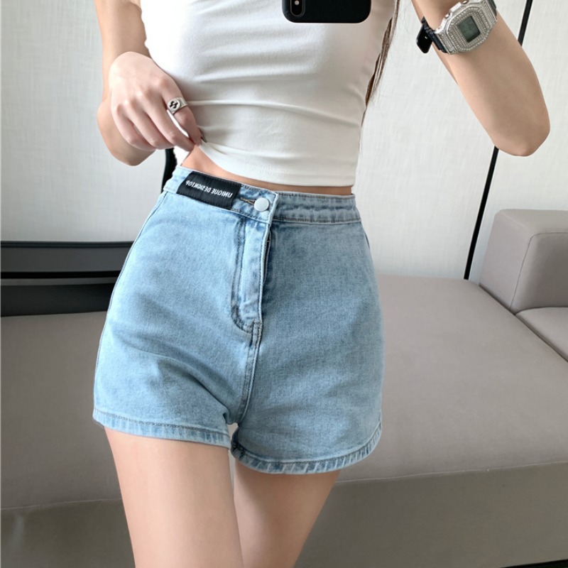 Picture of High-Waisted Denim Shorts for Women Summer 2021 New Elastic Tight Hip Lifting Tights for Small People to Wear Hot Pants