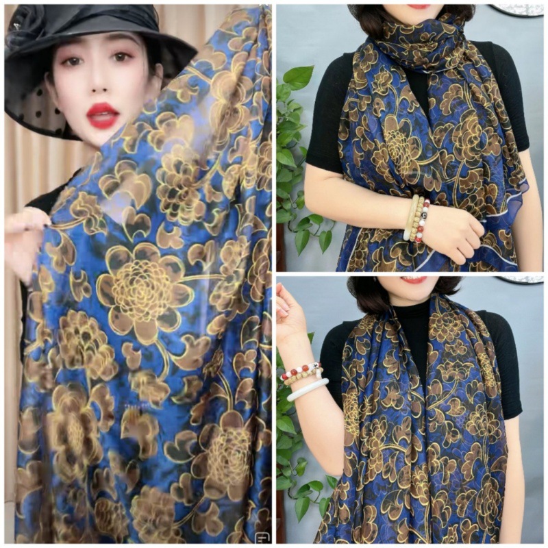 Picture of Spring and Summer New Soft Yarn Sunscreen Shawl Summer Thin Imitation Silk Long Silk Scarf Fashion Printed Flower Scarf