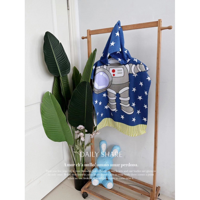 Picture of Children's Bath Towel Hooded Poncho Bathrobe Super Soft Wearable Baby Absorbent Towel for Boys and Girls Swimming