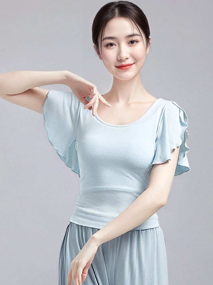 Modern dance costumes, short-sleeved beautiful backless tops, women's Chinese dance, classical ballet, body posture and body rhythm practice clothing, adult clothing