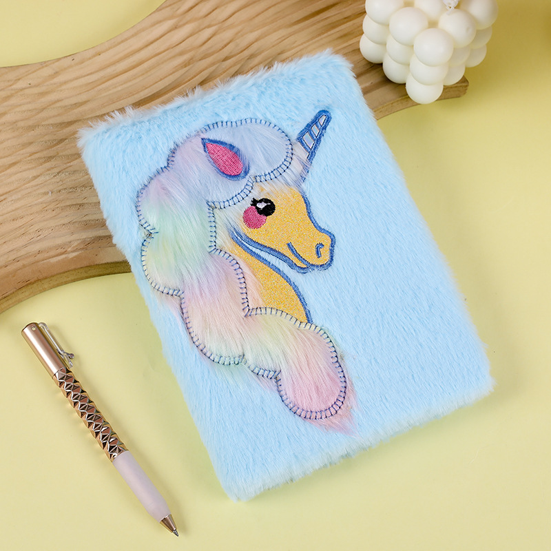 Picture of Cross-border Unicorn Plush Notebook Student Girly Diary Embroidery Handbook School Rewards Stationery Supplies