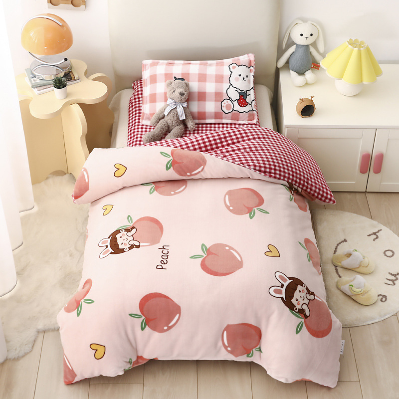 Picture of Kindergarten quilt three-piece autumn and winter milk velvet double-sided velvet baby admission core six-piece coral velvet bedding