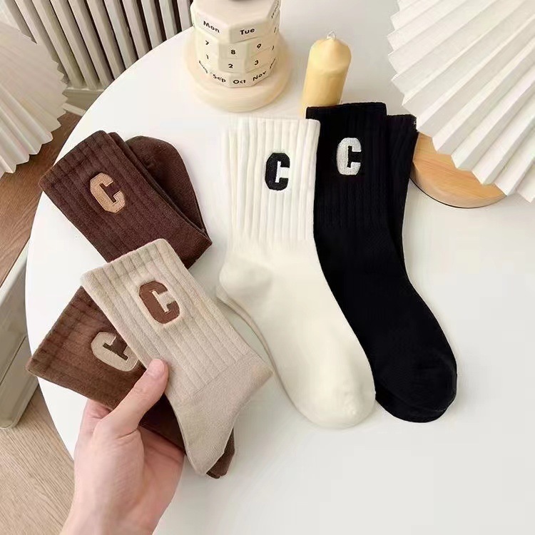 Korean style socks women's mid-calf vertical stripes slimming ins versatile high-looking Mori campus letters spring and autumn fashion socks women