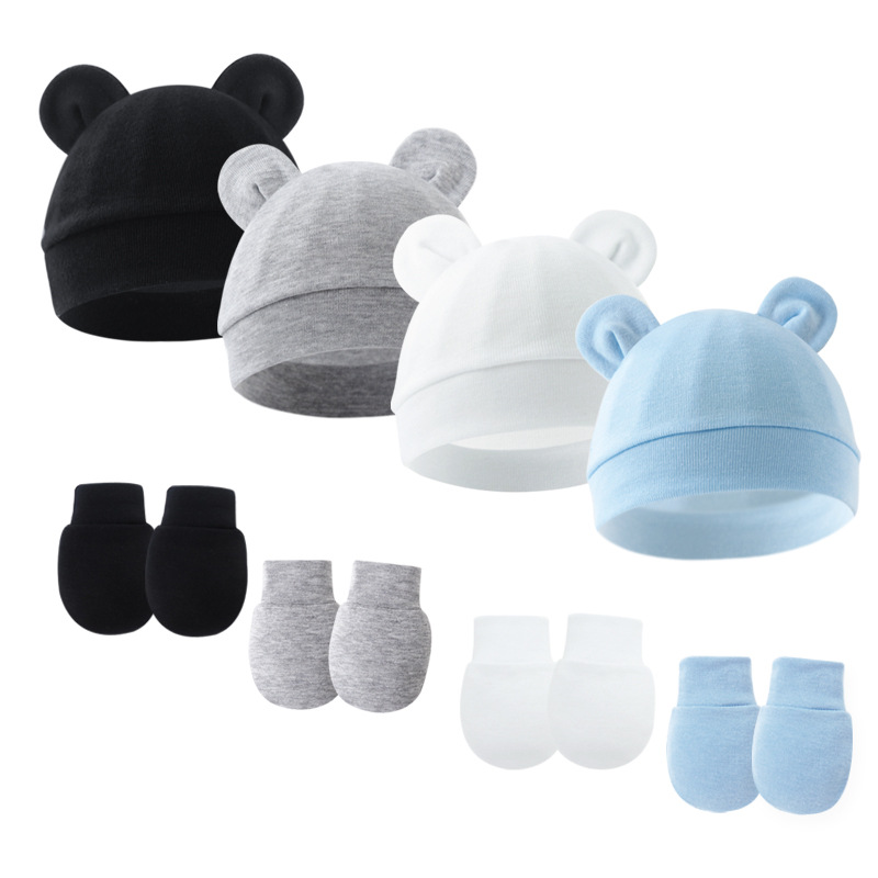 Picture of 2023 foreign trade baby pullover cap Mickey ears baby hat newborn tire cap anti-scratch gloves 2-piece set