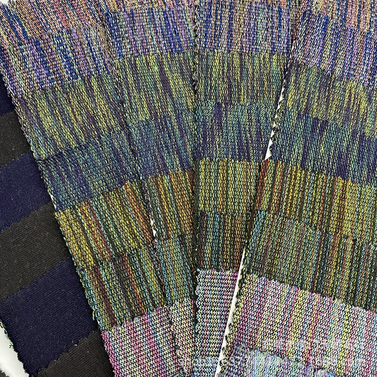 Spot knitted colorful denim 330g 300g 280g rainbow yarn-dyed denim casual clothing material