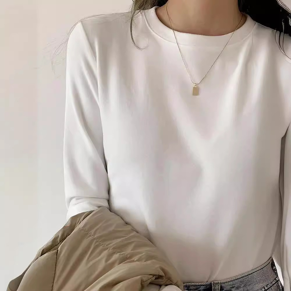 Autumn and Winter Double-Sided Velvet Base Shirt Women's fleece-lined Thickened All-Match Solid Color Western Style Long-Sleeved T-Shirt Warm Top