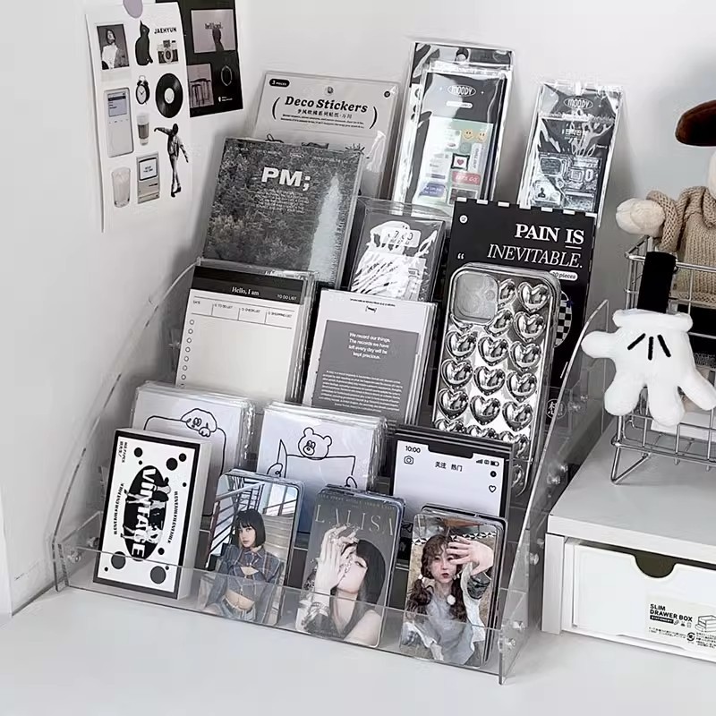 Card display stand desktop transparent small card flower card postcard student book note small manual hand account storage box