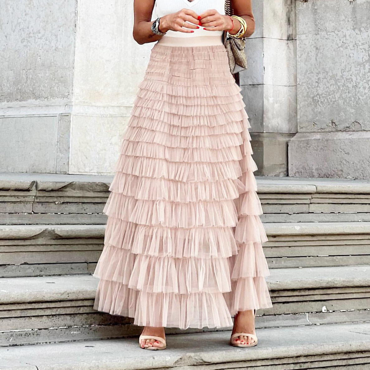 European and American Cross-border 2024 Summer Explosions Independent Station AliExpress Fashion Long Dress Puffy Mesh Cake Skirt Women