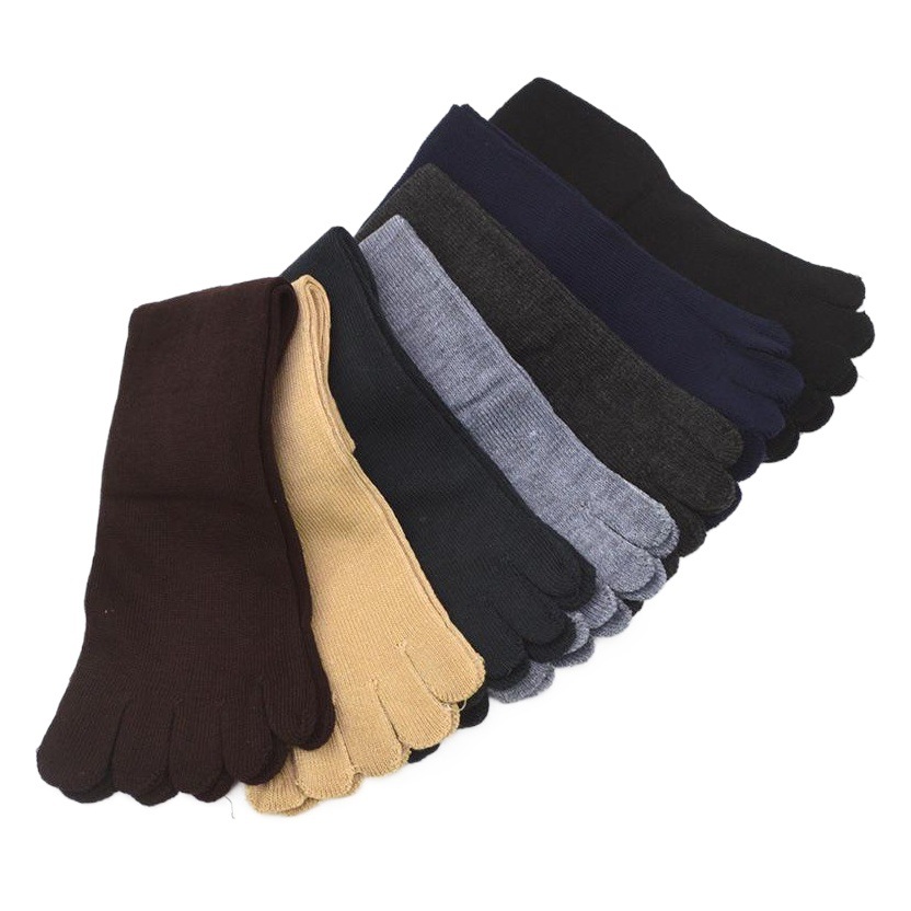 Men's five-finger socks solid color mid-calf five-toe socks with card head polyester cotton socks factory wholesale each pair of hardcover five-toe socks thick