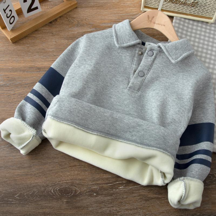 Picture of Boys' polo shirt 2023 new children's Korean version of autumn and winter fleece-lined lapel children's warm bottoming shirt tide