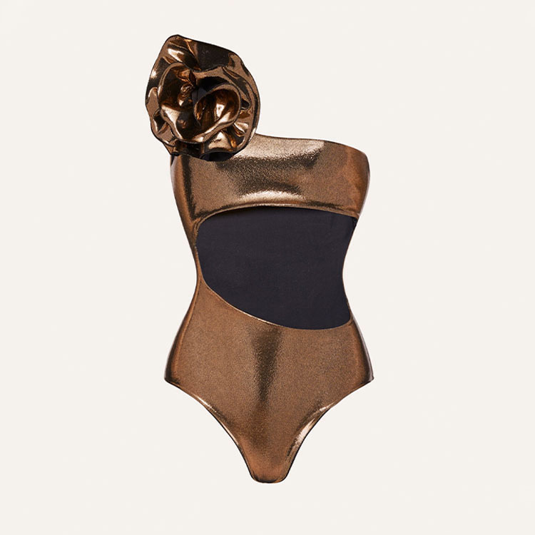 2024 European and American One-Piece Swimsuit One-Shoulder Cut Out Stereo Flower Sexy Swimsuit Cross-Border Hot Model 2768