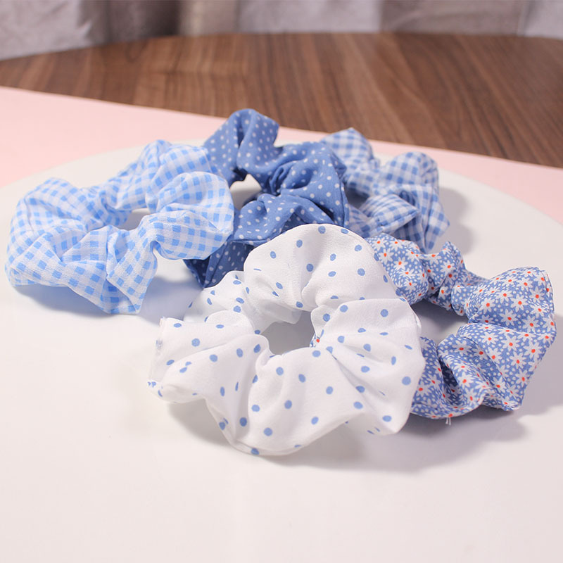 Sea Blue Large intestine hair ring hair rope Korea simple Plaid hair rope fat sausage hair band hair accessories wholesale