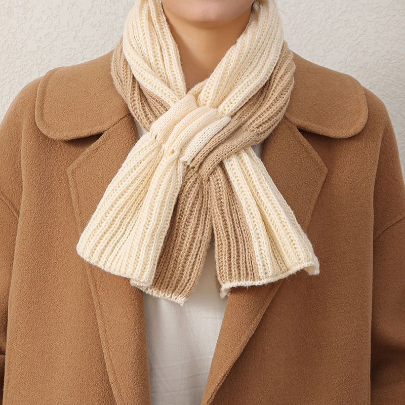 Picture of Small Scarf Short Women's Autumn and Winter Cross Knitted Scarf Korean Style Color Matching Versatile Winter Warm Lazy Neck Protector Popular