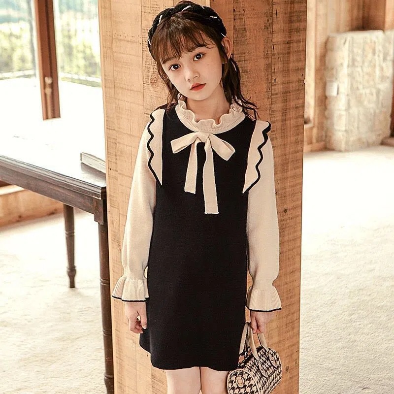 Girl's Sweater Dress Western Style Spring and Autumn Children's College Style Autumn Princess Dress Girl's Autumn and Winter New Knitted Dress