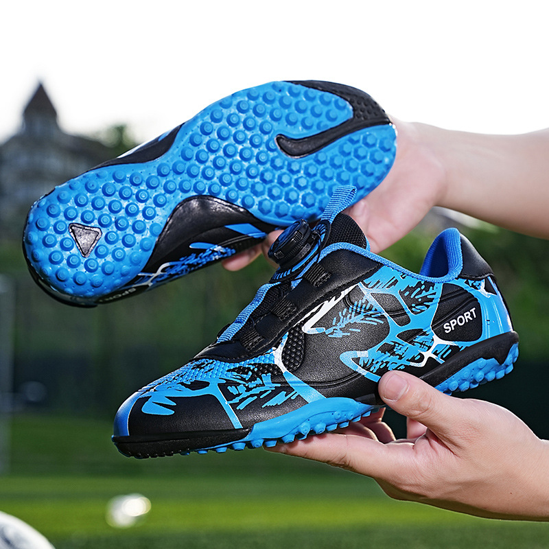 Cross-border foreign trade 2024 New Rotary buckle football shoes men's broken nail Primary School students lace-free training shoes AG long spike shoes