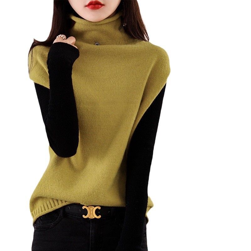Picture of Real Shot Vest Women's Autumn and Winter New Sleeveless Top High Collar Button Loose Slimming Wool Knitted Waistcoat