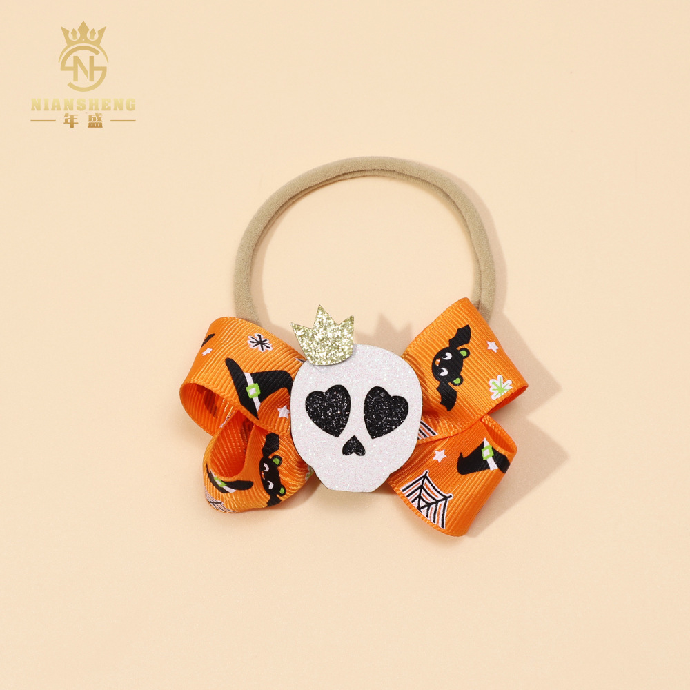 Picture of European and American New Children's Hair Band Halloween Hat Witch Pumpkin Skull Print Bow Baby Hair Accessories