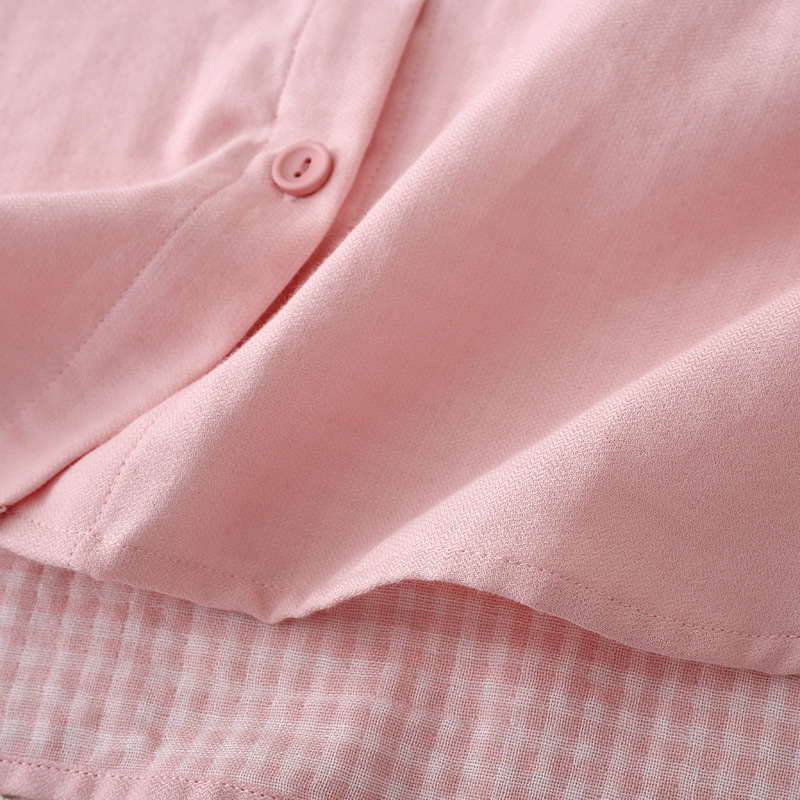 Picture of Spring and Autumn Thin Yarn-dyed Gauze Women's Pure Cotton Pajamas Suit Japanese Style Long Sleeve Pullover Plaid Exterior Wear