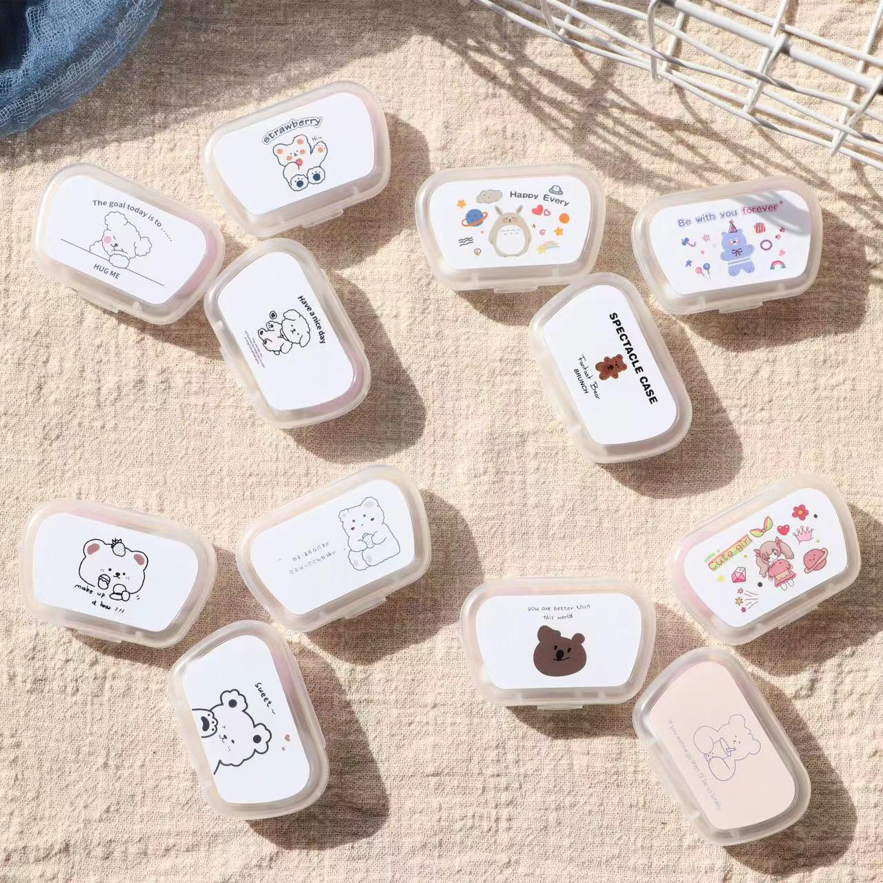 Ins Storage Mirror Cartoon Beautiful Pupil Box Contact Lens Simple Cute Mirror Box Portable Care Box Double Box