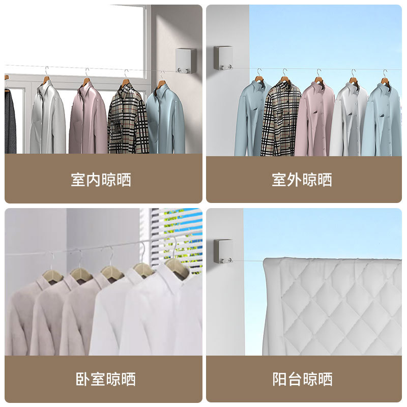 Picture of Invisible clothesline indoor punch-free clothes hanger retractable clothes drying artifact steel wire balcony bathroom shrink pull