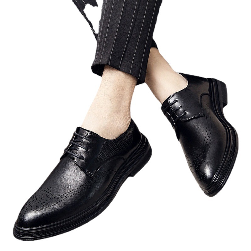 Brock Black Men's Shoes Soft Bottom Soft Leather British Men's Dress Business Casual Small Leather Shoes Groom's Best Man Leather Shoes