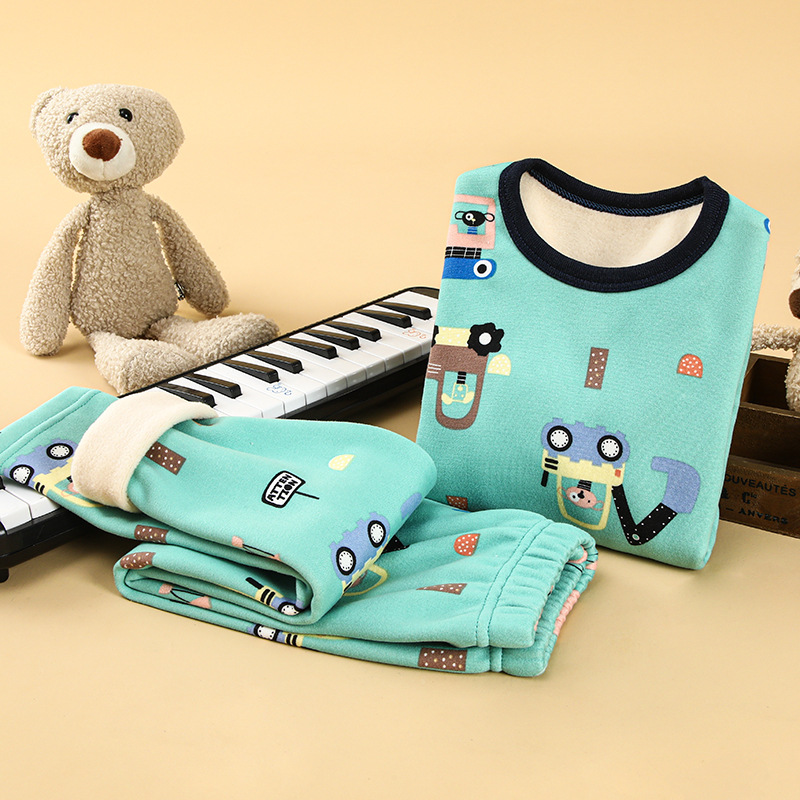 Picture of Children's thermal underwear children's clothing fleece-lined thickened suit boys' autumn clothes long pants girls' winter clothes bottoming two-piece suit fashion