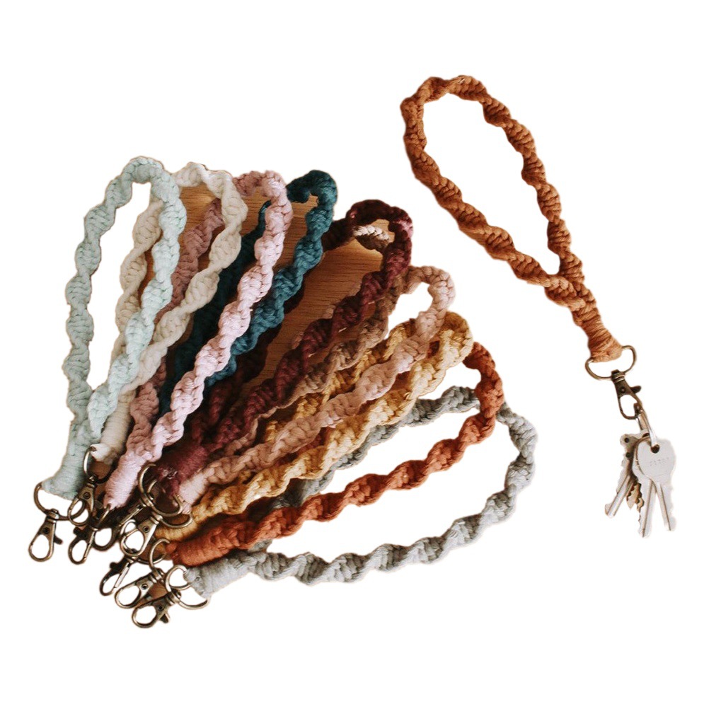 Creative new cotton rope woven bracelet key chain Nordic style mobile phone lanyard anti-lost small pendant car key rope