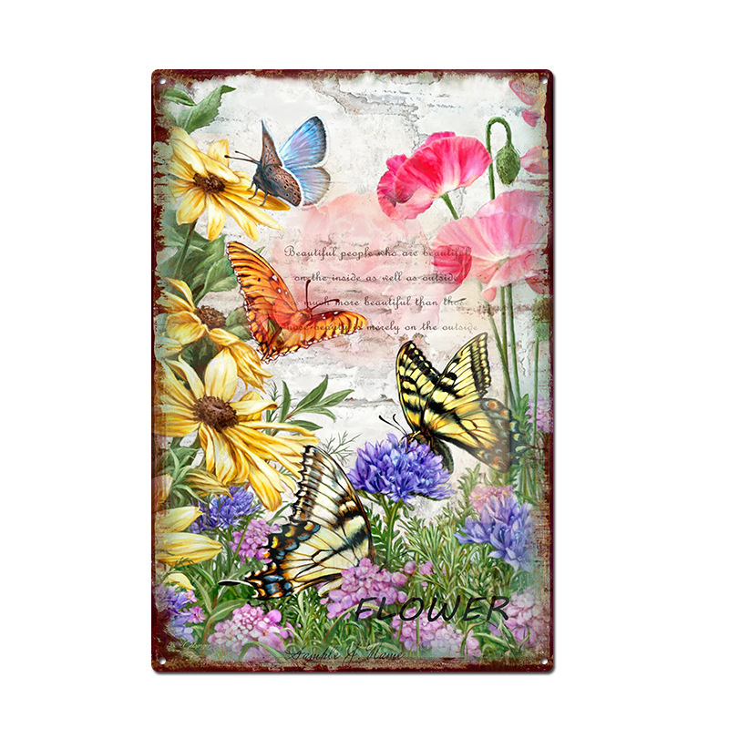 Picture of Cross-border American Country Retro Flower Figure Tin Painting Garden Pastoral Balcony Wall Wall Wall Old Decoration Pendant