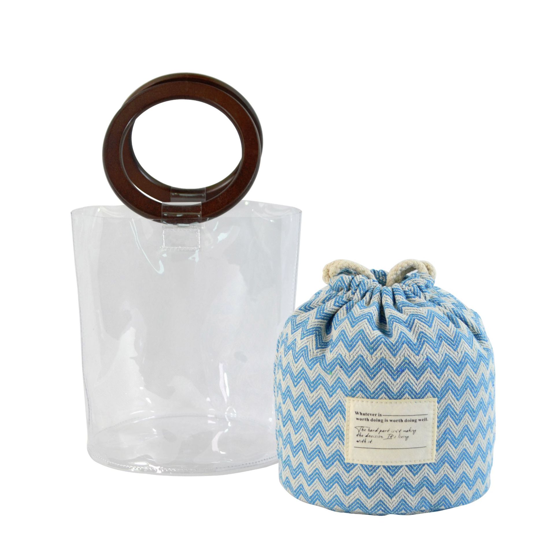 Niche Cylinder Canvas Bucket Bag Sticker Cloth Label Bundle Jelly Bag Transparent pvc Hand Bag Hawksbill Hand Bag