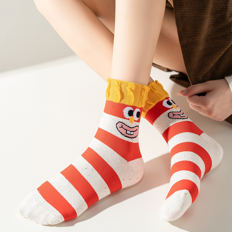 French fries socks rainbow design women's cute cartoon autumn and winter socks piled socks creative funny fashion cotton socks