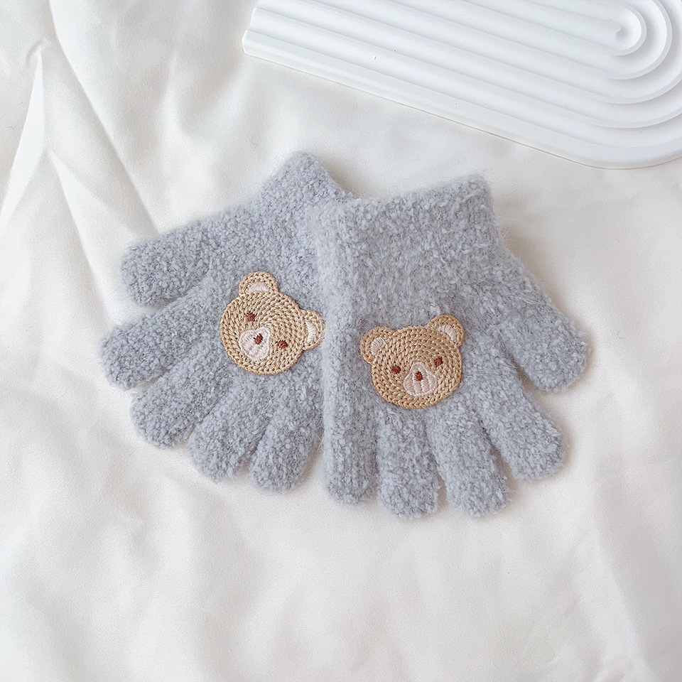 Picture of Korean cartoon children's warm gloves winter cold-proof granular velvet cute boys and girls knitted five fingers 1-3