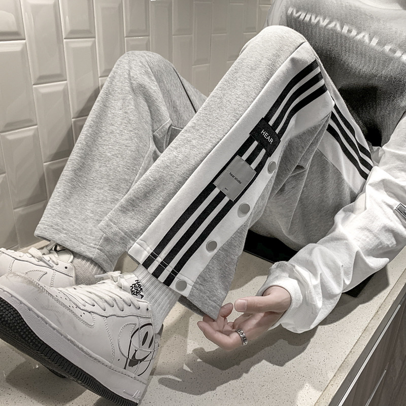 American Style All-match Breasted Casual Pants Women's Summer Fashionable Striped Color Matching High Street Straight Pants Hong Kong Style Sports Pants