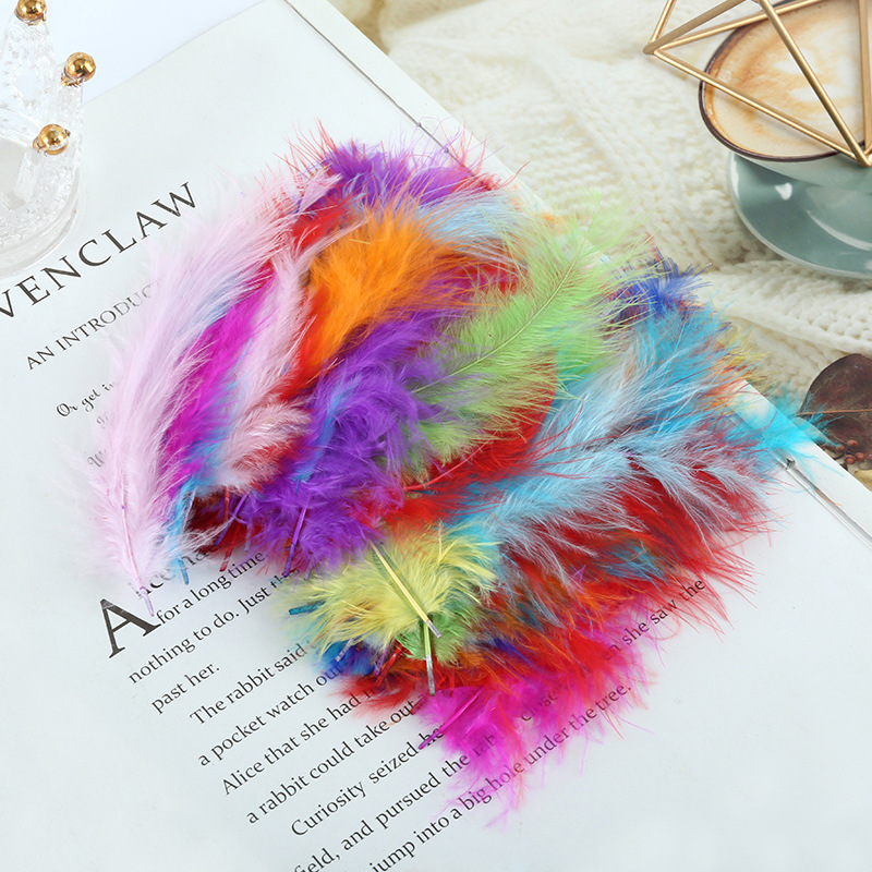Picture of Feather decoration color turkey feather pointed tail velvet dream catcher net material wave ball gift box filler shooting props