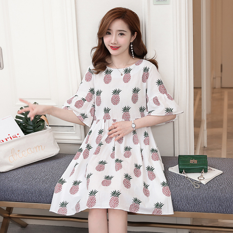 Picture of Pregnant Women's Summer Top New Mid-length Cartoon Dress Fashion Bow Loose Large Size Cotton and Linen Skirt