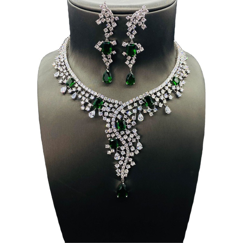 Cross-Border Fashion Jewelry Water Drop Zircon Necklace Earrings Set High-End Banquet Dress Wedding Accessories for Women