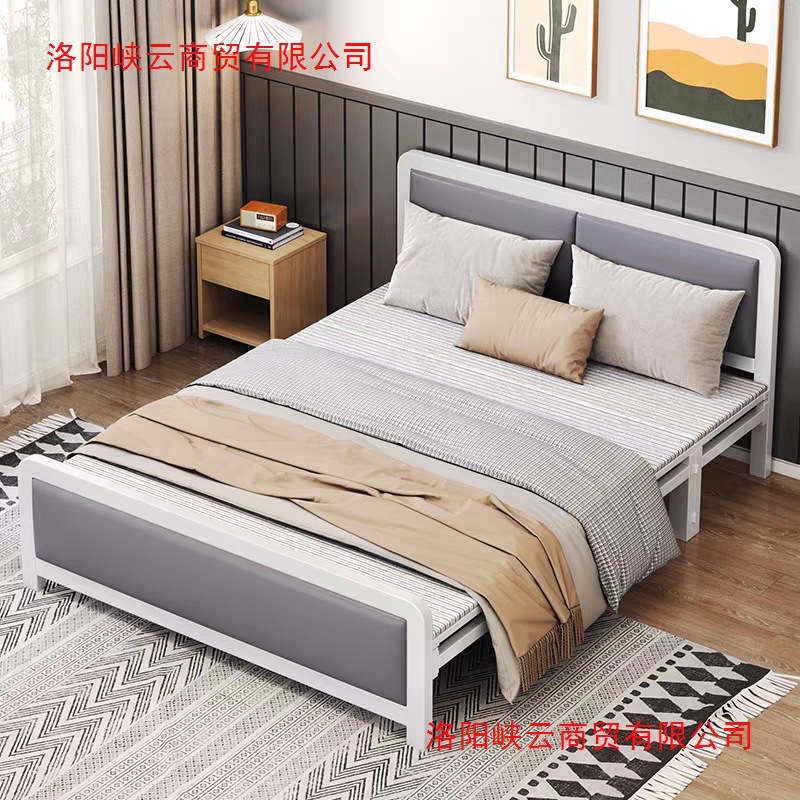 Home folding bed, double bed, rental house, simple bed, office lunch break bed, dormitory hard board bed, wrought iron bed
