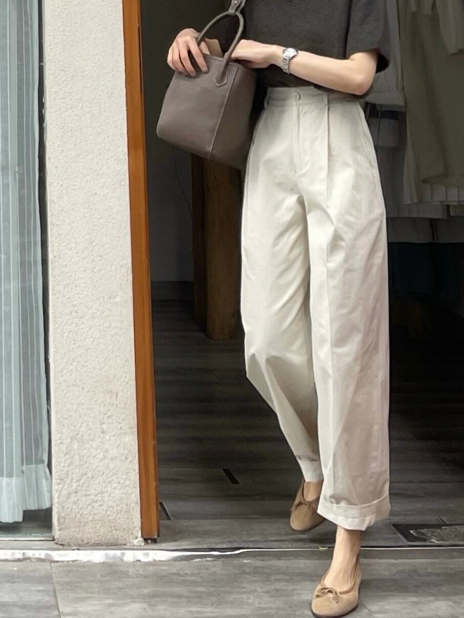 White Narrow Casual Suit Pants Women's Spring and Summer Thin French High-end High-waist Wide-leg Pants Straight Pants