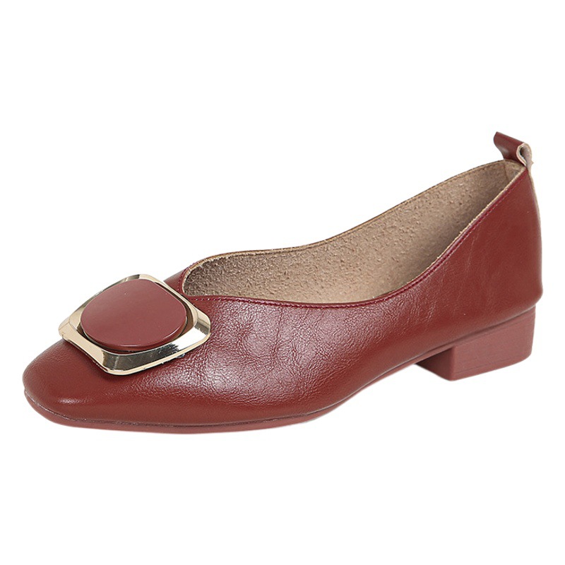 2023 spring new Four Seasons shoes small square toe chunky heel grandma shoes flat low mouth low heel single-layer shoes for women plus size
