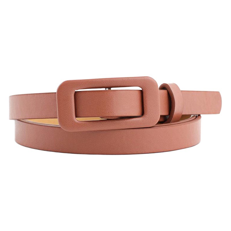 New Pure Color Women's Bare-Body Pu Small Belt, Fashionable Square Buckle, Needle-Free, Punch-Free, Decorative Thin Belt, Ready for Sale