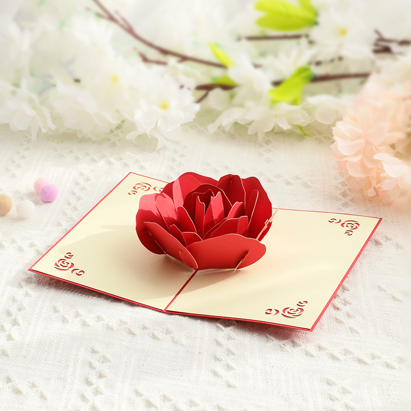 Picture of Valentine's Day 3d Greeting Card Ritual Way Big Rose Small Card Wedding Creative Handmade Paper Carving Message Greeting Card