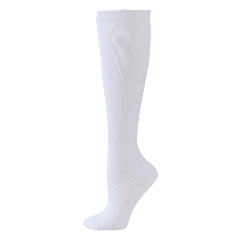 Cross-Border Polyester Flat Solid Color Sports Compression Socks Cycling Running Long Tube Sports Calf Socks Elastic Compression Socks